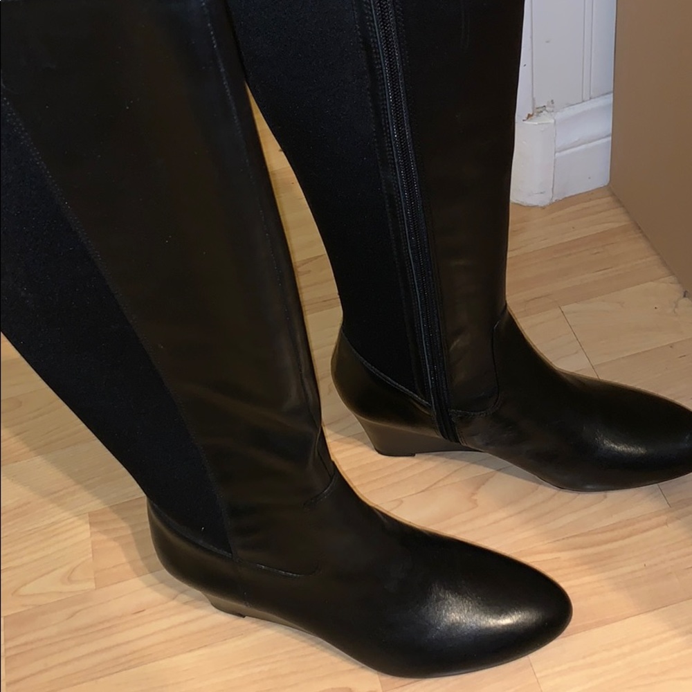 Naturalizer Black Leather Tall Wedge Boots NIB